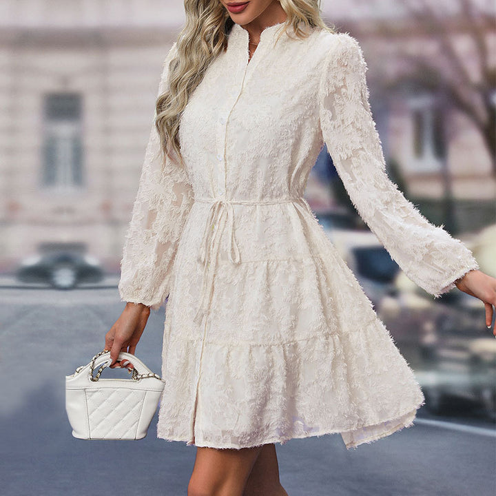 Damen Elegantes Langarmkleid mit Rüschen Drune