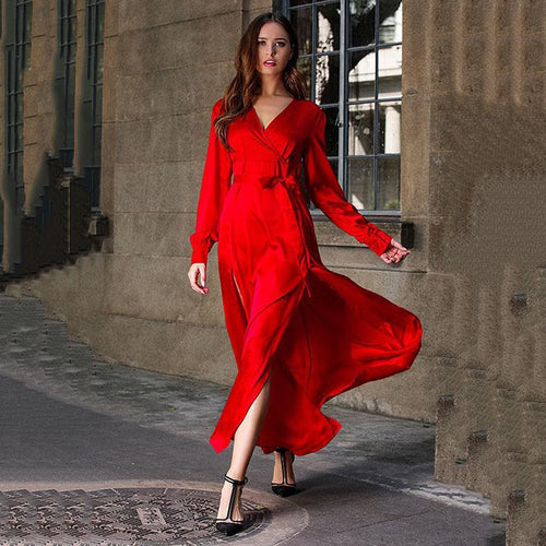 Damen Maxikleid mit schickem Wickeldesign und raffinierten Seitenschlitzen Drune