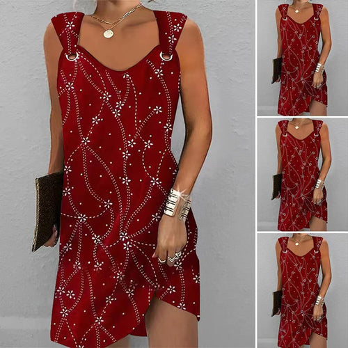 Damen nan ärmelloses Träger-Minikleid mit Zierösen, floralem Punktmuster und asymmetrischem Saum Drune