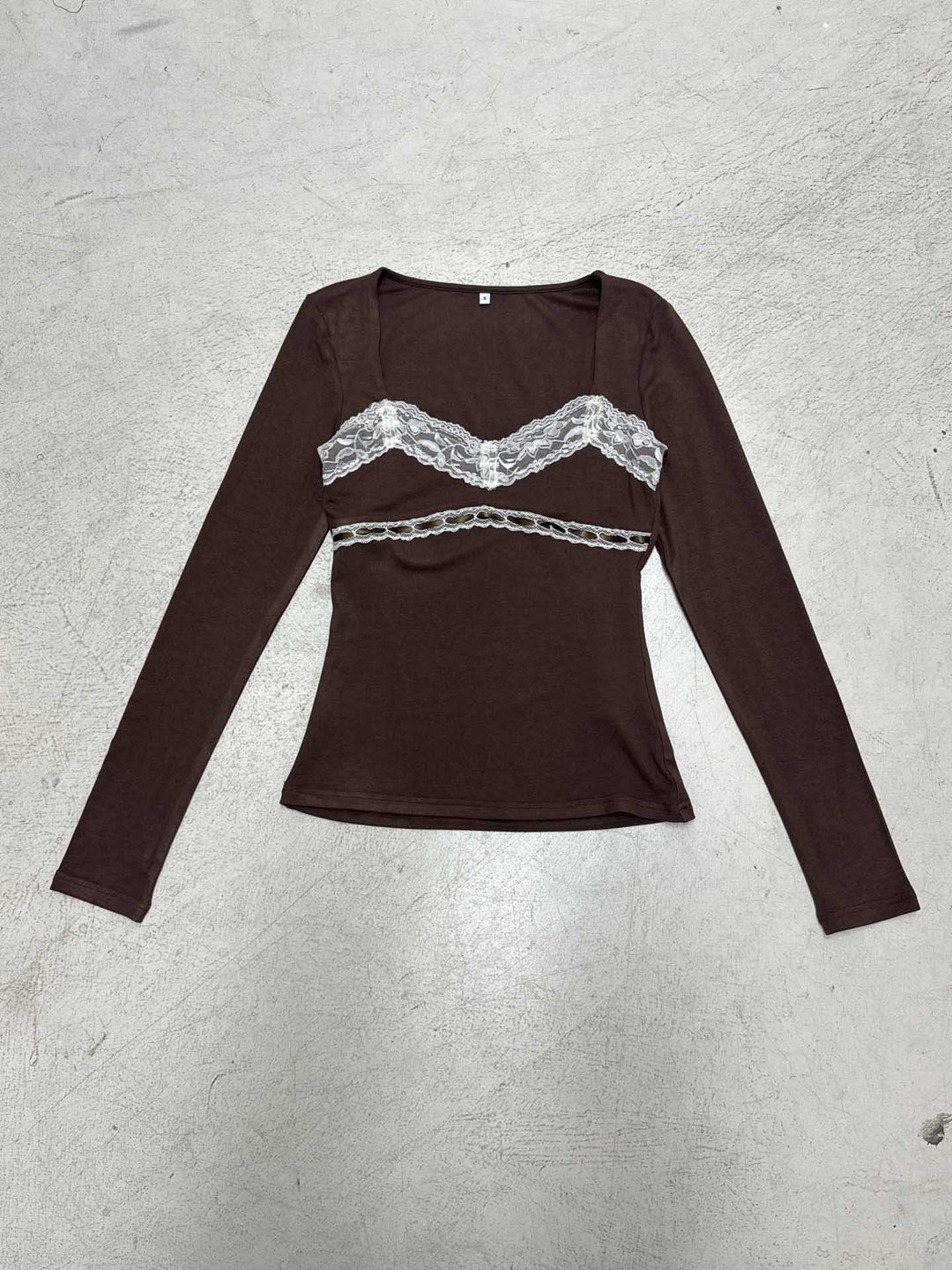 Damen Figurbetontes Langarmshirt mit integriertem Spitzen‑Bustierdetail Drune
