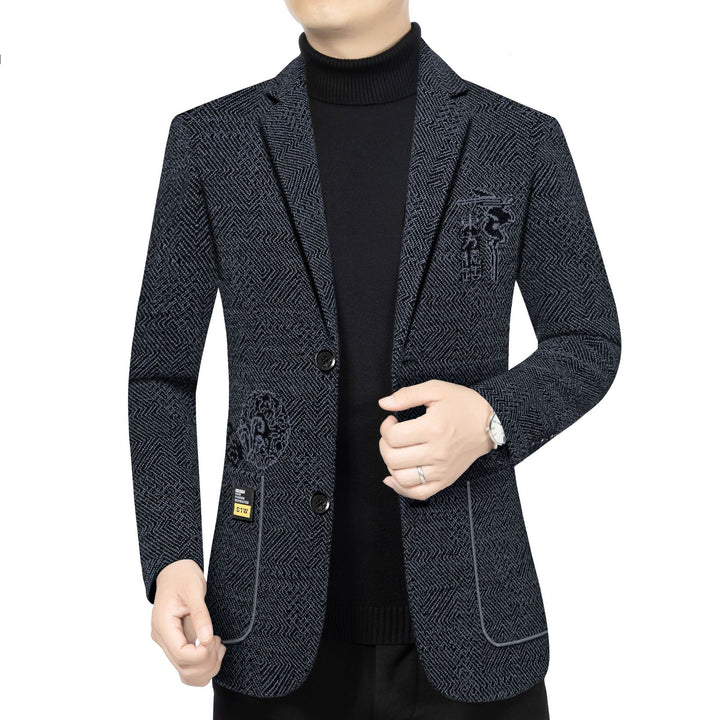 Herren Taillierter Strickblazer im Bouclé-Look mit aufgesetzten Taschen Drune