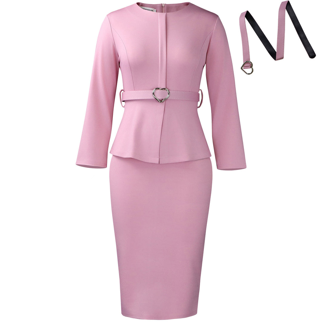 Damen elegantes Etuikleid mit herzförmigem Gürtel und modischem Oberteil Drune