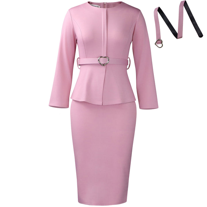 Damen elegantes Etuikleid mit herzförmigem Gürtel und modischem Oberteil Drune