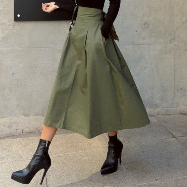 Damen A-Linien Rock mit hoher Taille und Falten Drune