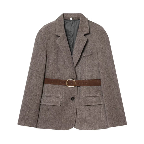 Damen Taillierter Herringbone-Blazer‑Mantel mit Bindegürtel Drune