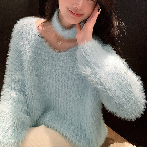 Damen Kuscheliger V-Ausschnitt Pullover Set Drune