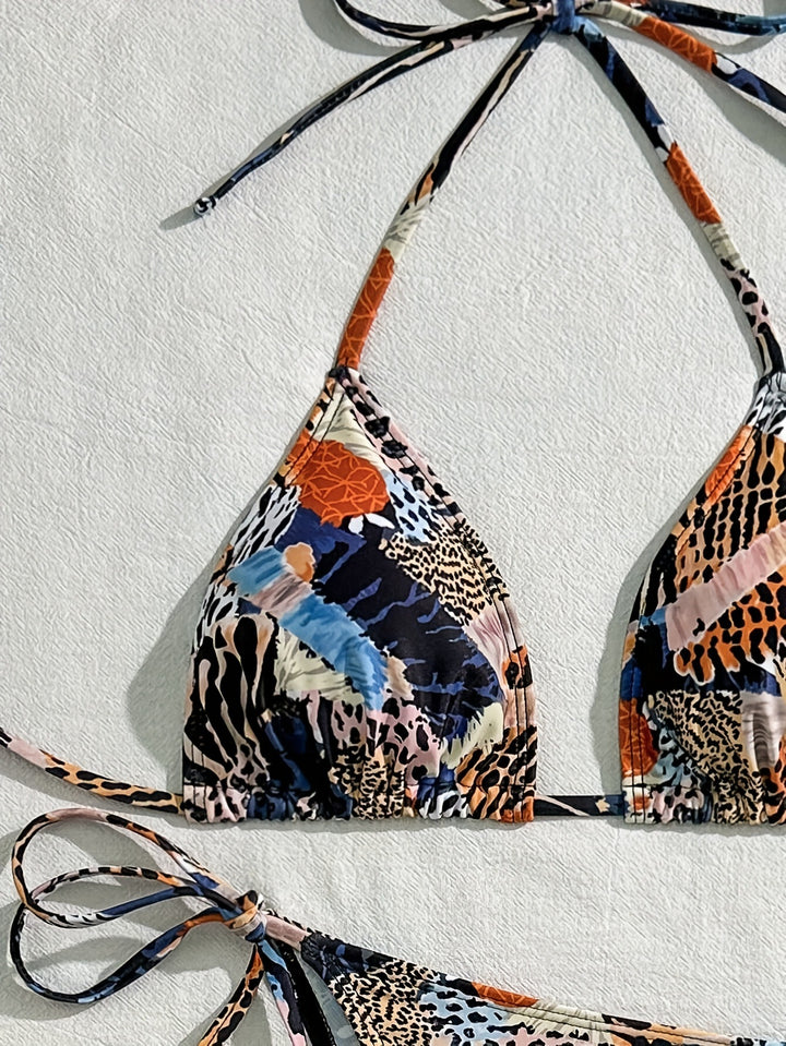 Damen Bandeau-Bikini mit verstellbaren Trägern und animalischem Muster Drune