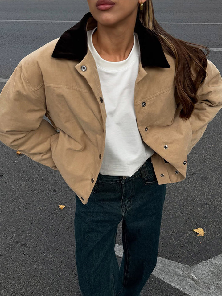 Damen Kurzer Cord-Workwear-Blouson mit Kontrastkragen Drune