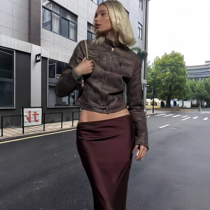 Damen trendige Bikerjacke aus hochwertigem Kunstleder Drune