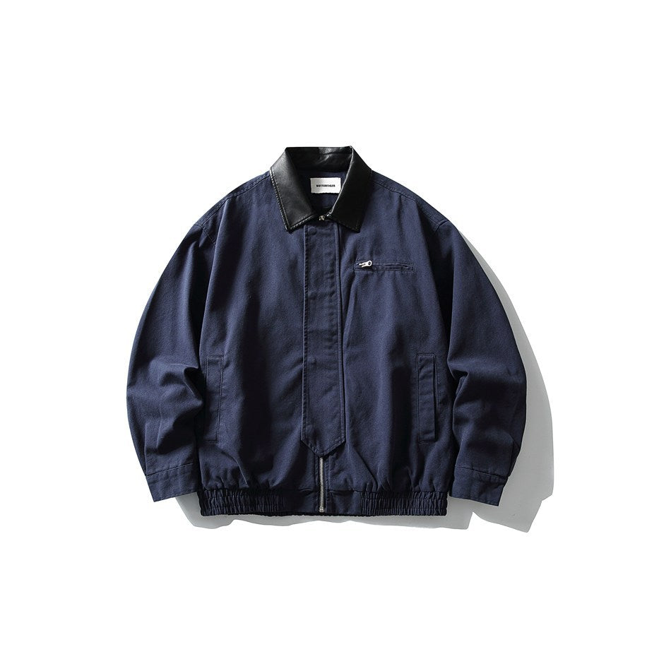Herren Boxy-Canvas-Blouson mit kontrastierendem Kunstlederkragen und elastischem Saum Drune