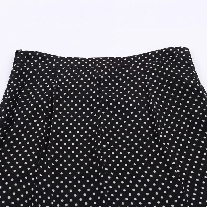 Damen nan ausgestellter Midirock mit hoher Taille, Volant-Fall und feinem Punkte-Muster aus Chiffon Drune