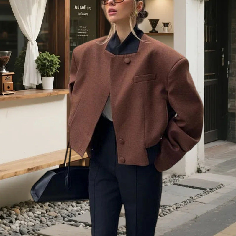 Damen Oversized Wolljacke mit hohem Kragen und modernem Schnitt Drune