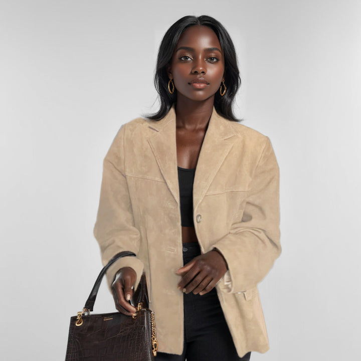 Damen nan Oversize Wildlederblazer mit Reverskragen und aufgesetzten Taschen Drune