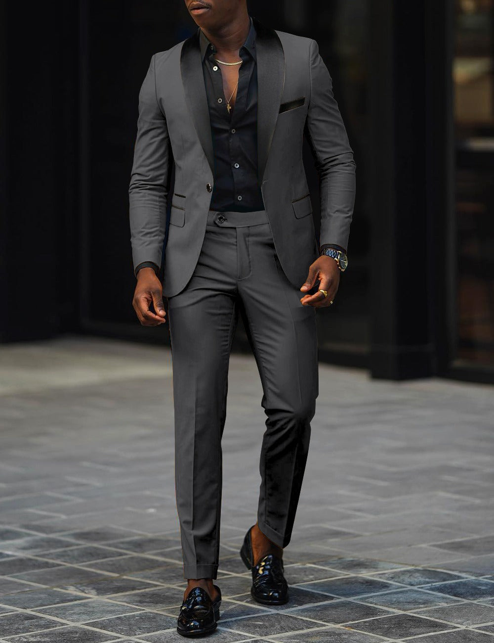 Herren Eleganter Slim-Fit Smokinganzug mit Schalkragen und taillierter Silhouette Drune