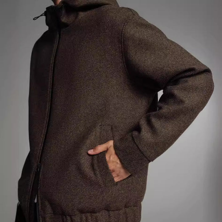 Herren Kurze Wollmisch-Kapuzenjacke mit Reißverschluss und elastischem Saum Drune