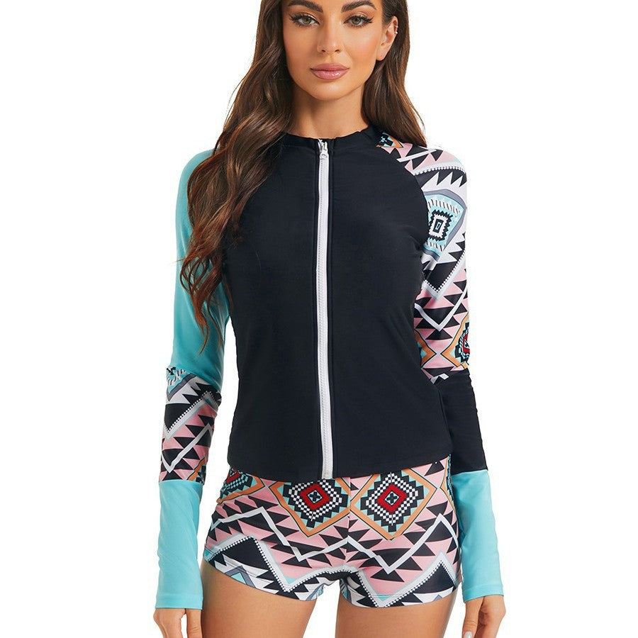 Damen Langarm Zip-Up Rash Guard Schwimmsatz Drune