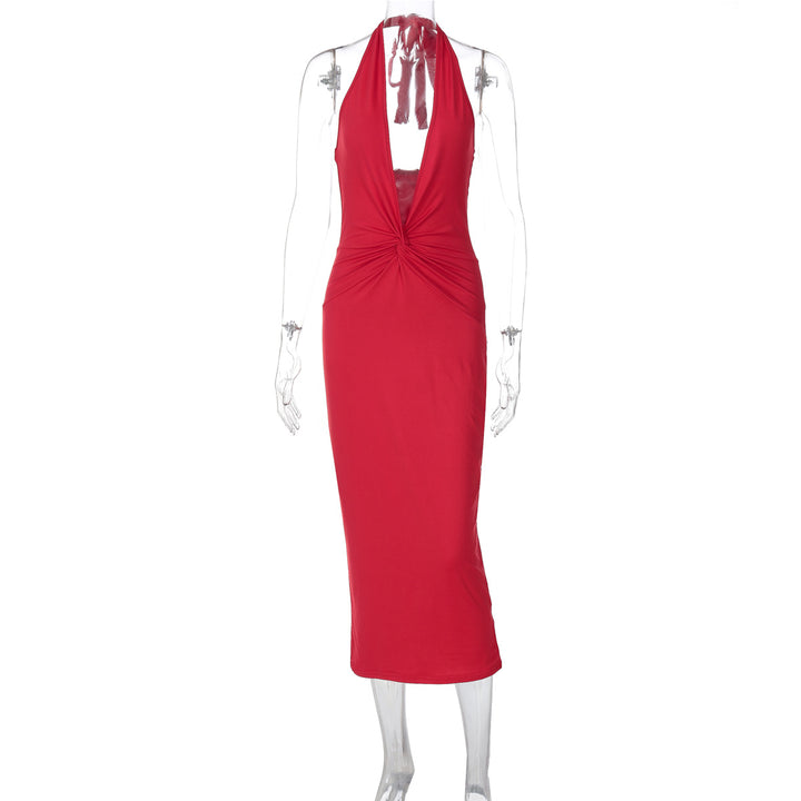 Damen figurbetontes Maxikleid mit tiefem Dekolleté und Rückenschnürung Drune