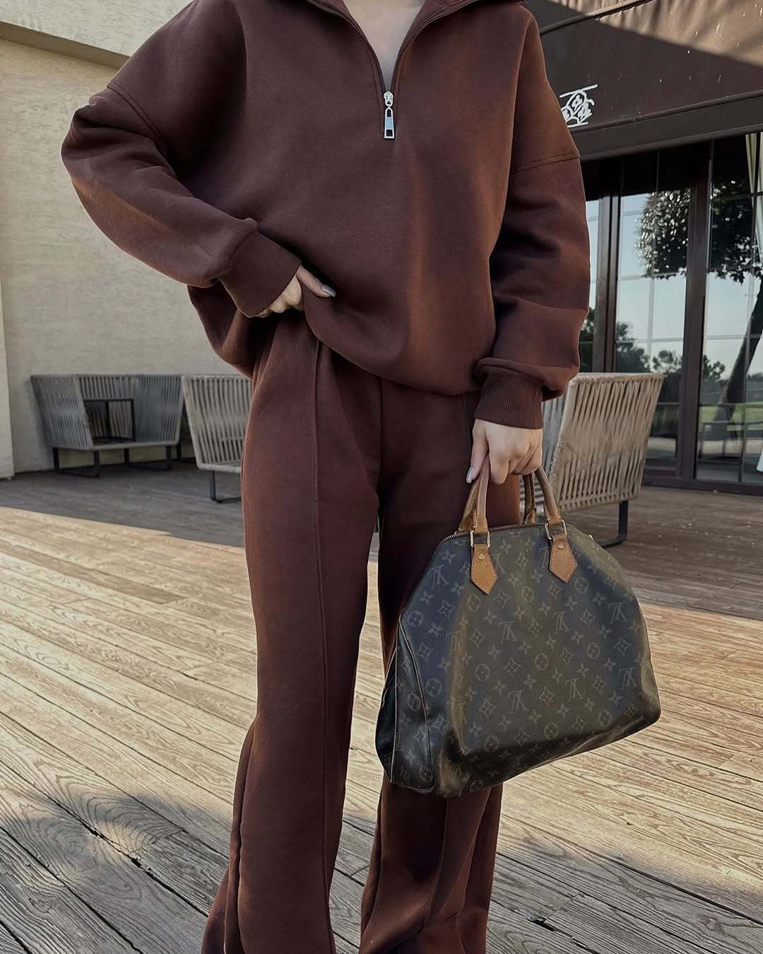 Damen Oversized Fleece-Lounge-Set mit Halb-Reißverschluss und weiten Jogginghosen Drune