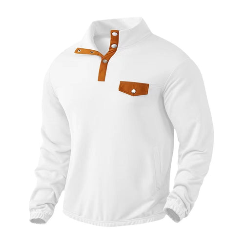 Herren nan Stehkragen-Henley-Sweatshirt mit Druckknopfleiste und aufgesetzter Brusttasche Drune