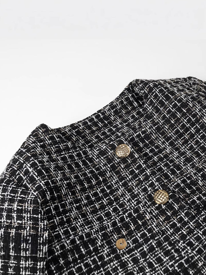 Damen elegante Tweed-Jacke mit goldenen Knöpfen Drune
