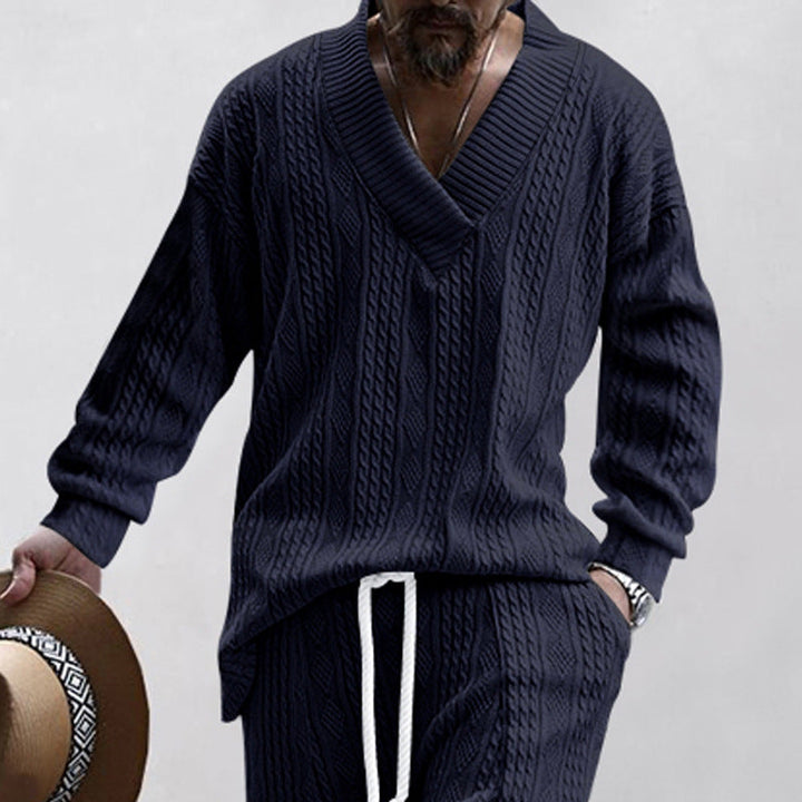 Herren lässiger Strickpullover mit V-Ausschnitt und Kabelmuster Drune