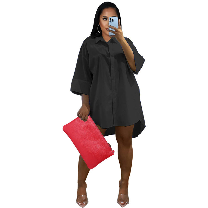 Damen Oversize Hemdblusenkleid mit asymmetrischem Saum und 3/4‑Ärmeln Drune