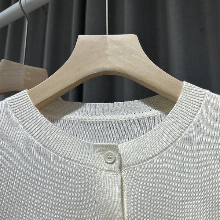 Damen Feiner Rundhals-Feinstrick-Cardigan mit schmaler Silhouette & verlängerten Bündchen Drune