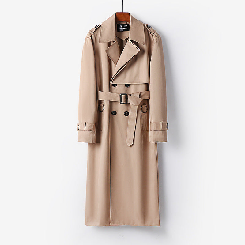 Herren Eleganter knöchellanger Trenchcoat mit verdeckter Knopfleiste und Taillengürtel Drune