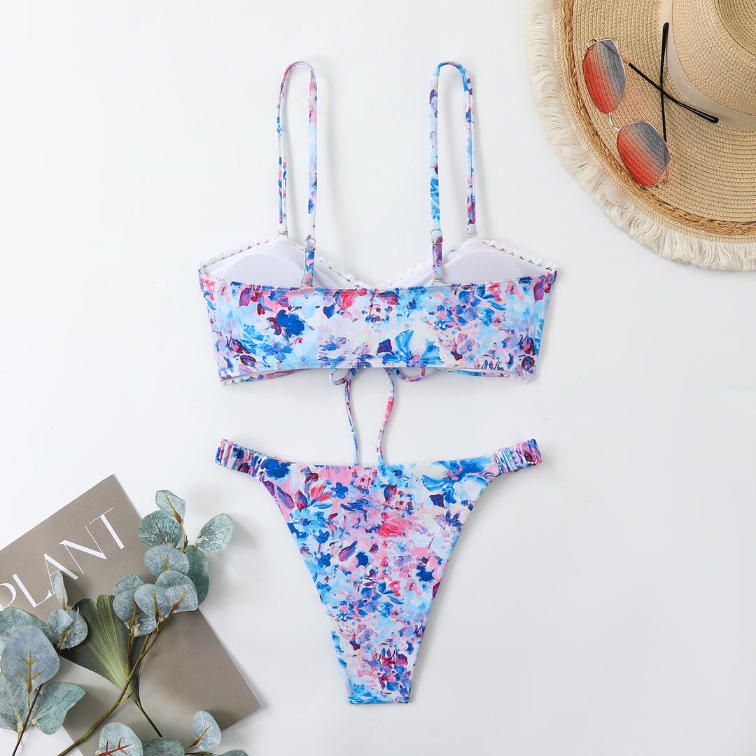 Damen-Bikini-Set mit Raffung und romantischem Blumendesign Drune