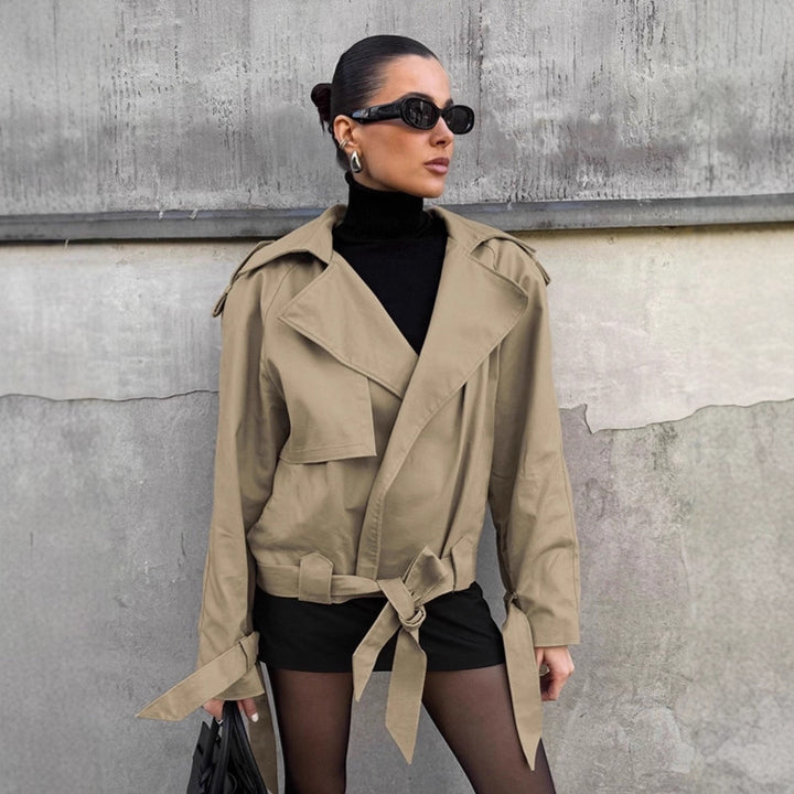 Damen lässige Utility-Jacke im Oversized-Schnitt mit taillierbarem Gürtel und praktischen Taschen Drune