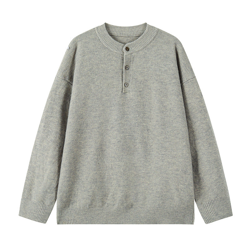 Herren Oversize-Strickpullover mit Henley-Kragen und Halbknopfleiste Drune