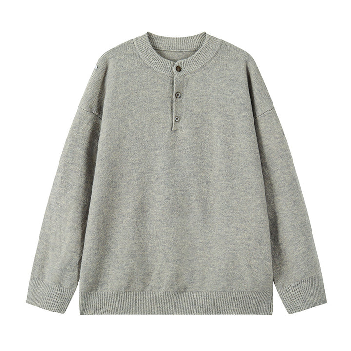 Herren Oversize-Strickpullover mit Henley-Kragen und Halbknopfleiste Drune