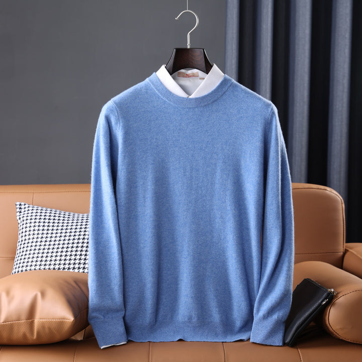 Herren Slim-Fit Rundhalspullover aus feinem Kaschmir-Mix mit dezenter Rippenkante Drune