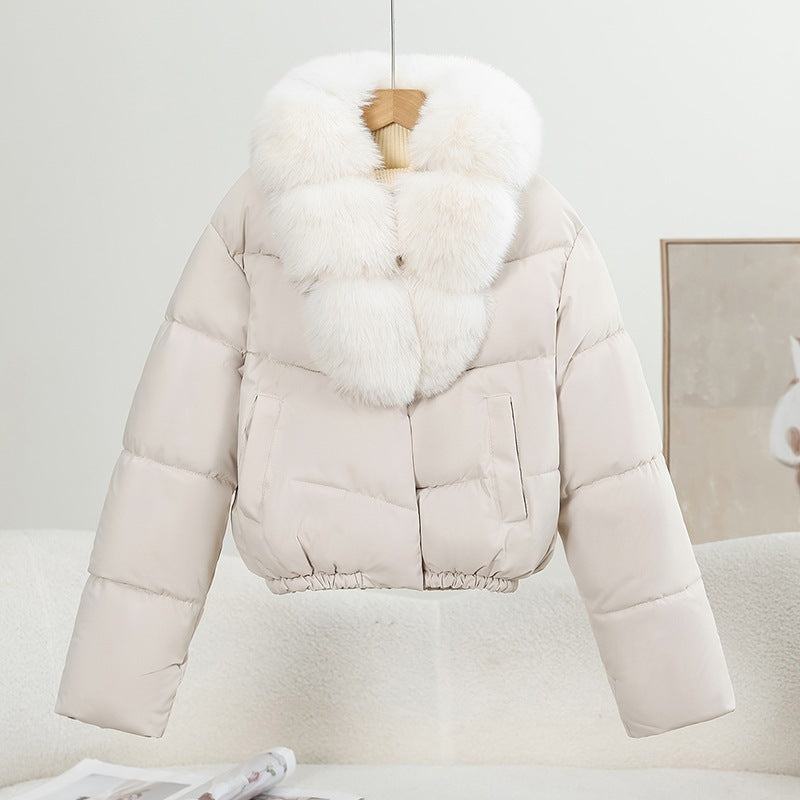 Damen Kurz‑Pufferjacke im Boxy‑Cut mit voluminösem Fellkragen und elastischem Saum Drune