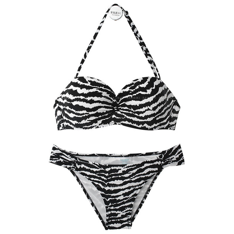 Damen Bikini-Set mit stilvollem Zebra-Print und gepolstertem Oberteil Drune