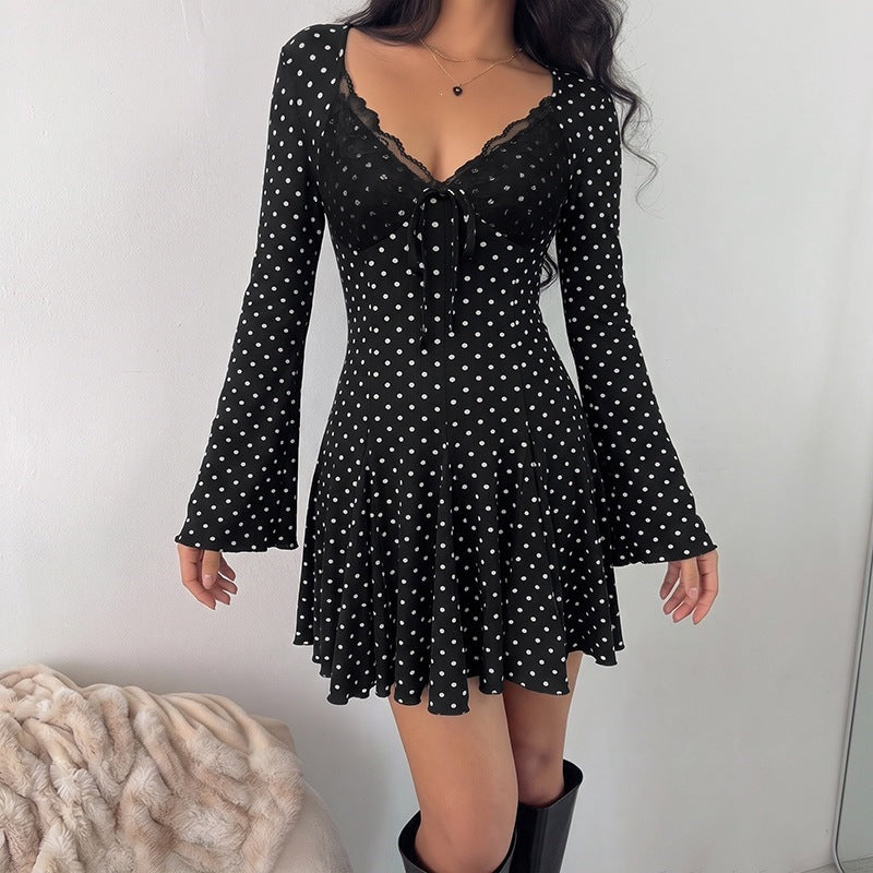 Damen Verspieltes Polka-Dots Minikleid Drune