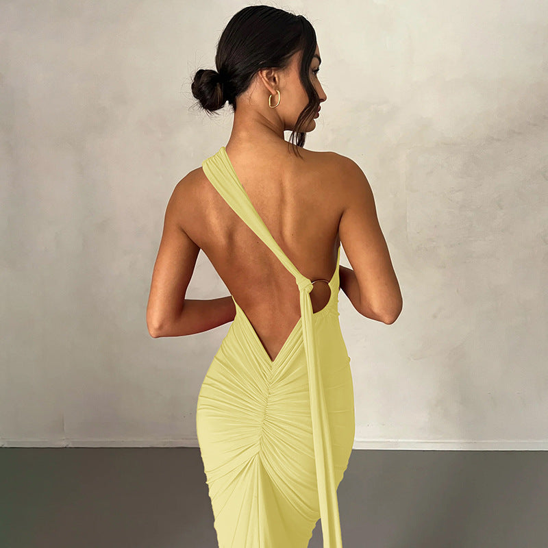 Damen Elegantes One-Shoulder Abendkleid Drune