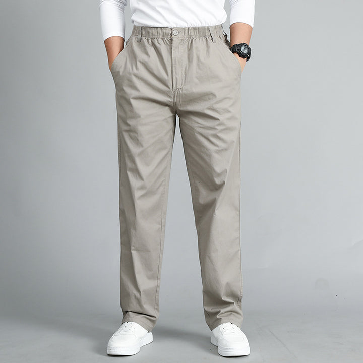 Herren Locker geschnittene Baumwoll‑Chinohose mit elastischem Bund und Seitentaschen Drune