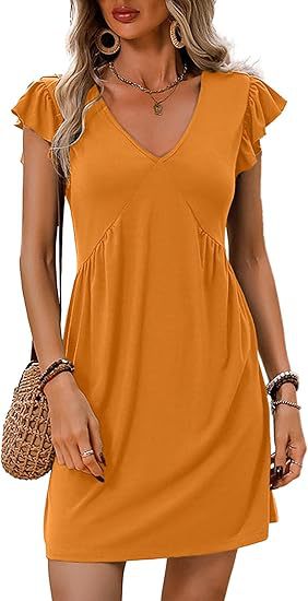 Damen V-Ausschnitt Sommerkleid mit Rüschenelementen Drune
