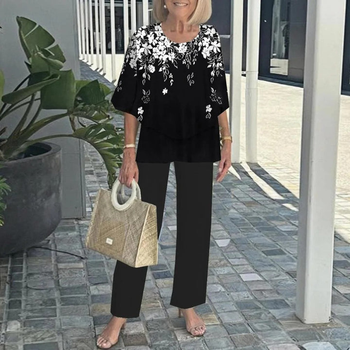 Damen nan Lagen-Tunika mit Cape-Ärmeln und knöchellanger Geradebeinhose mit Grafikprint Drune