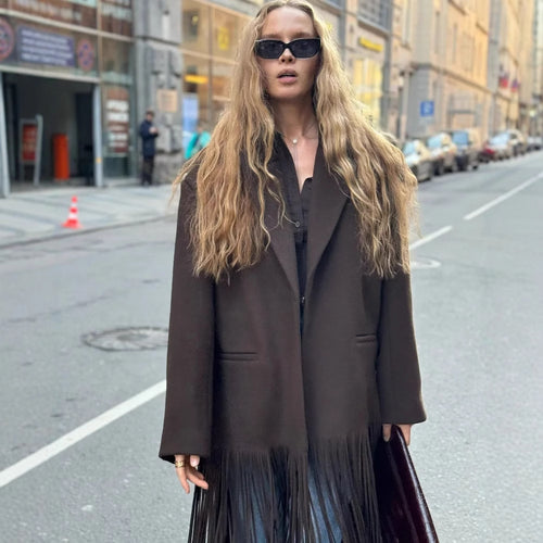 Damen nan oversized Mantelblazer mit Fransen-Saum und kastiger Silhouette Drune