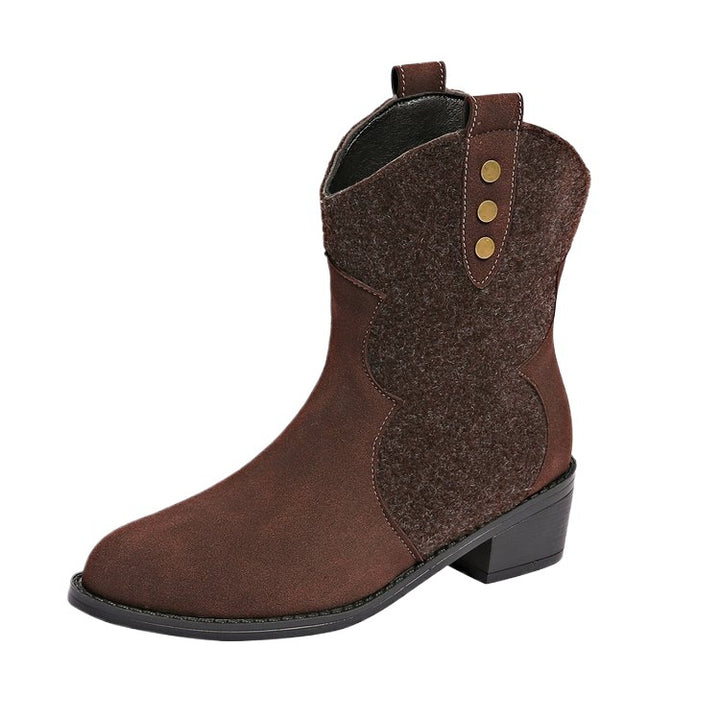 Damen Modische Cowboy-Stiefeletten mit geschmackvollen Details und robustem Blockabsatz Drune