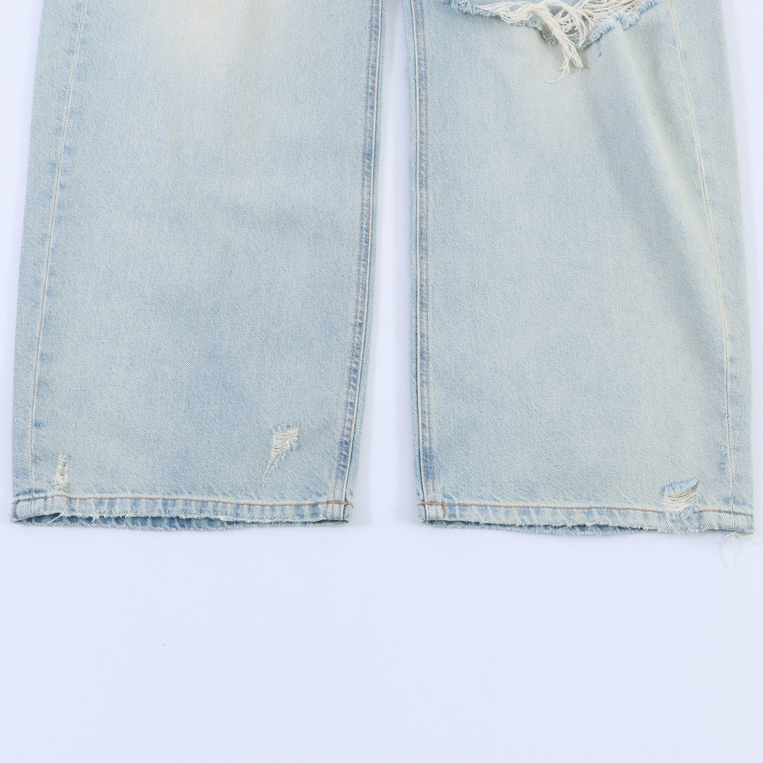 Damen nan weite Destroyed-Jeans mit hoher Bundführung, ausgefransten Cut‑outs und weitem Bein Drune