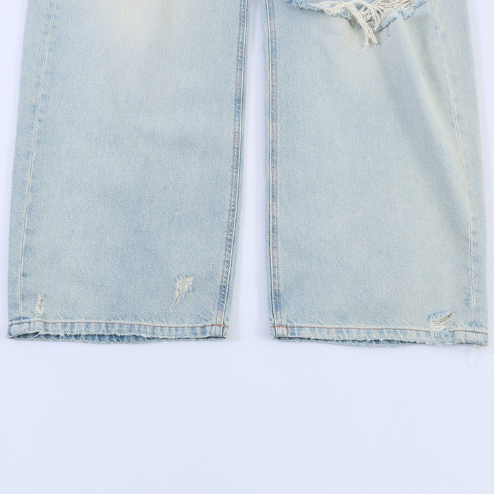 Damen nan weite Destroyed-Jeans mit hoher Bundführung, ausgefransten Cut‑outs und weitem Bein Drune