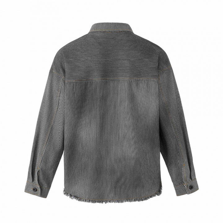 Unisex Kastenförmige Overshirtjacke aus Feincord mit Used‑Effekt, Fransen und Knopfleiste Drune