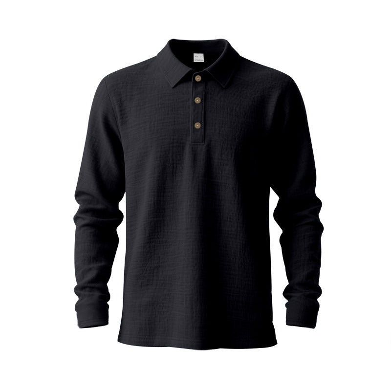 Herren nan Langarm-Poloshirt aus Baumwollgaze mit Hemdkragen, Dreiknopfleiste und entspannter Passform Drune