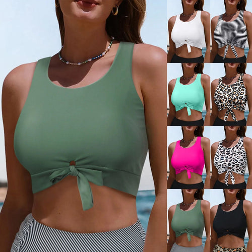 Damen Sportlicher Crop-Top mit Schlaufenbindung Drune