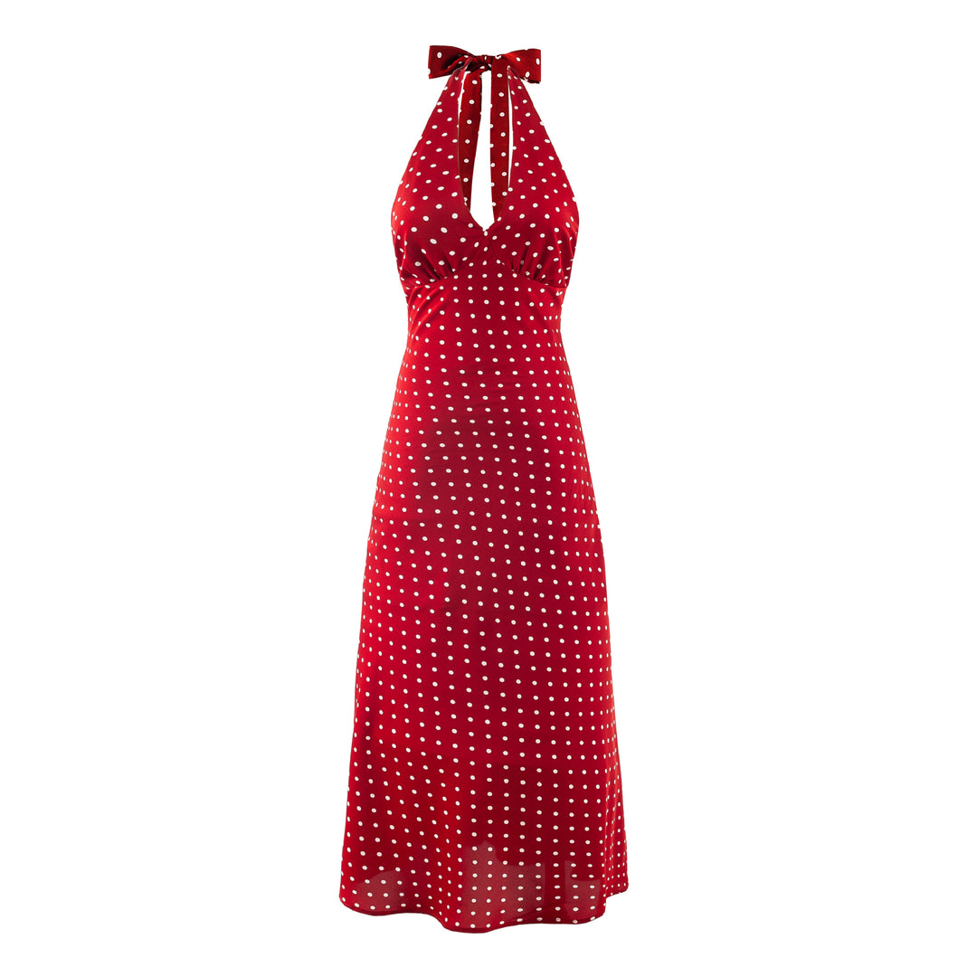 Damen Maxikleid mit halterneck Trägern und verspieltem Punkten-Muster Drune