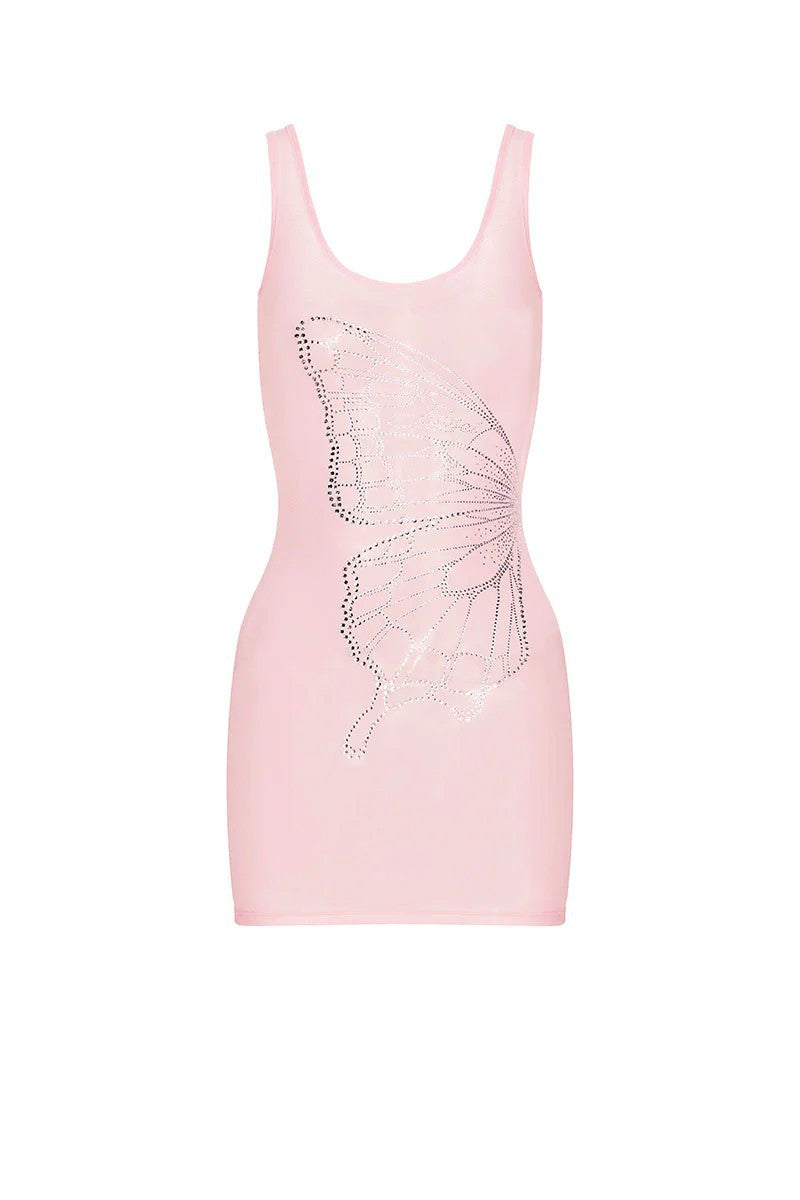 Damen Figurformendes Minikleid mit Schmetterlingsmotiv und Glitzersteinen Drune