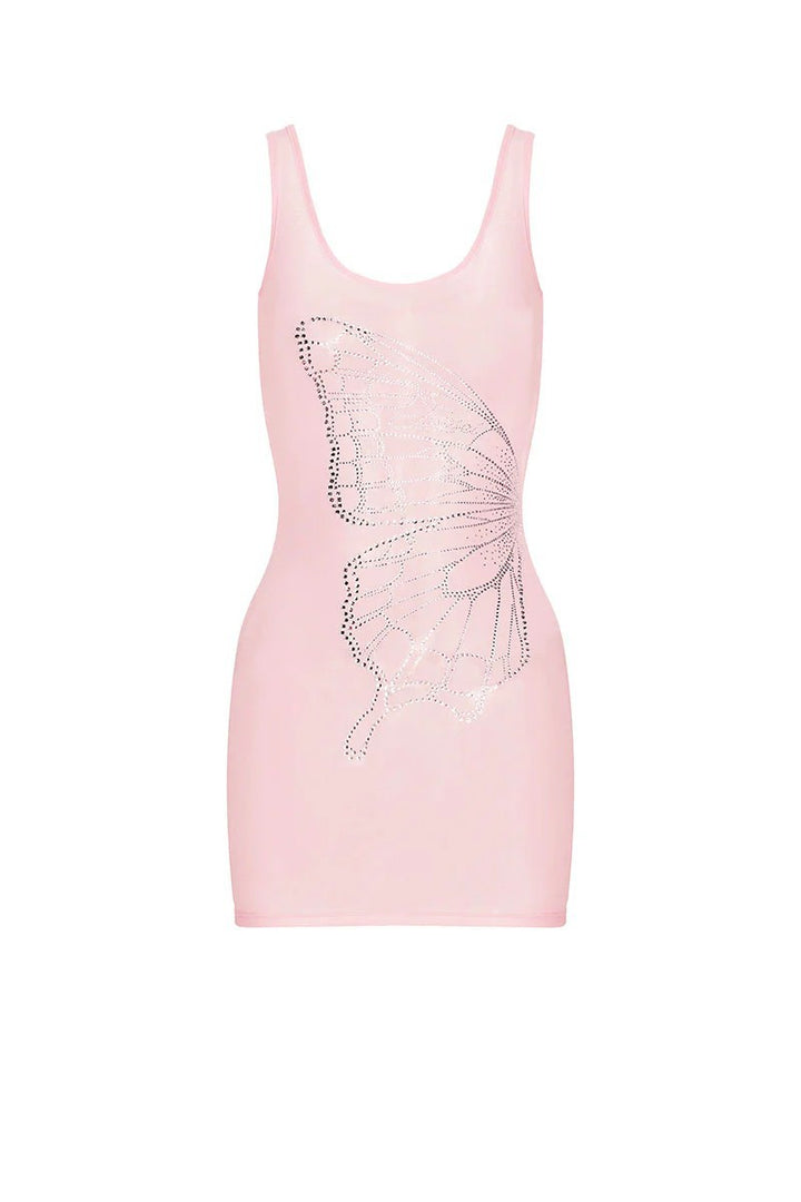 Damen Figurformendes Minikleid mit Schmetterlingsmotiv und Glitzersteinen Drune